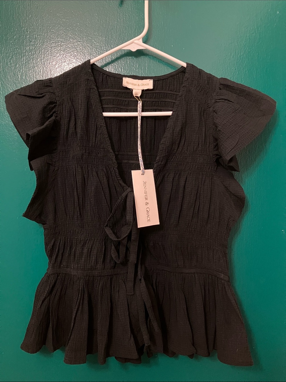 NEW Jennifer & Grace Black Textured Peplum Top
